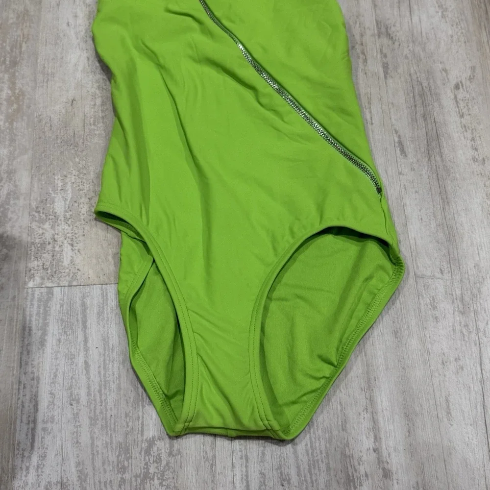 Michael Kors Zip Front One Shoulder One‎ Piece Swimsuit Green Apple Size 6 NWT